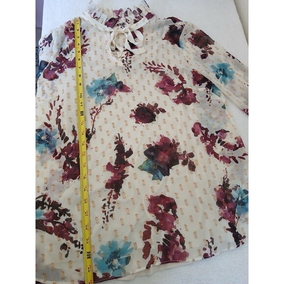 Soft Surroundings Floral Tunic Top Metallic Ruffles Tassels Boho Size Medium - Picture 9 of 16
